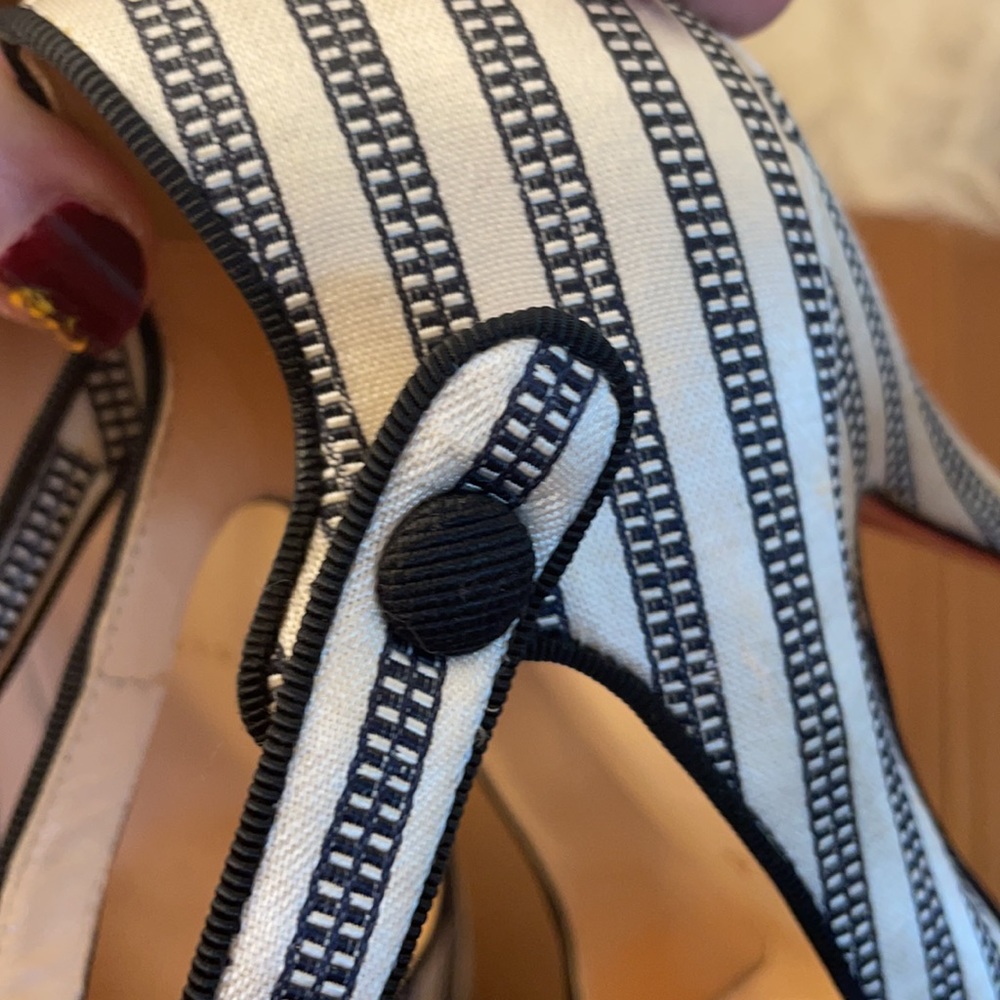 Christian Louboutin Black and White Pinstripe Mary Janes, Size 37 (runs small) - Picture 12 of 15